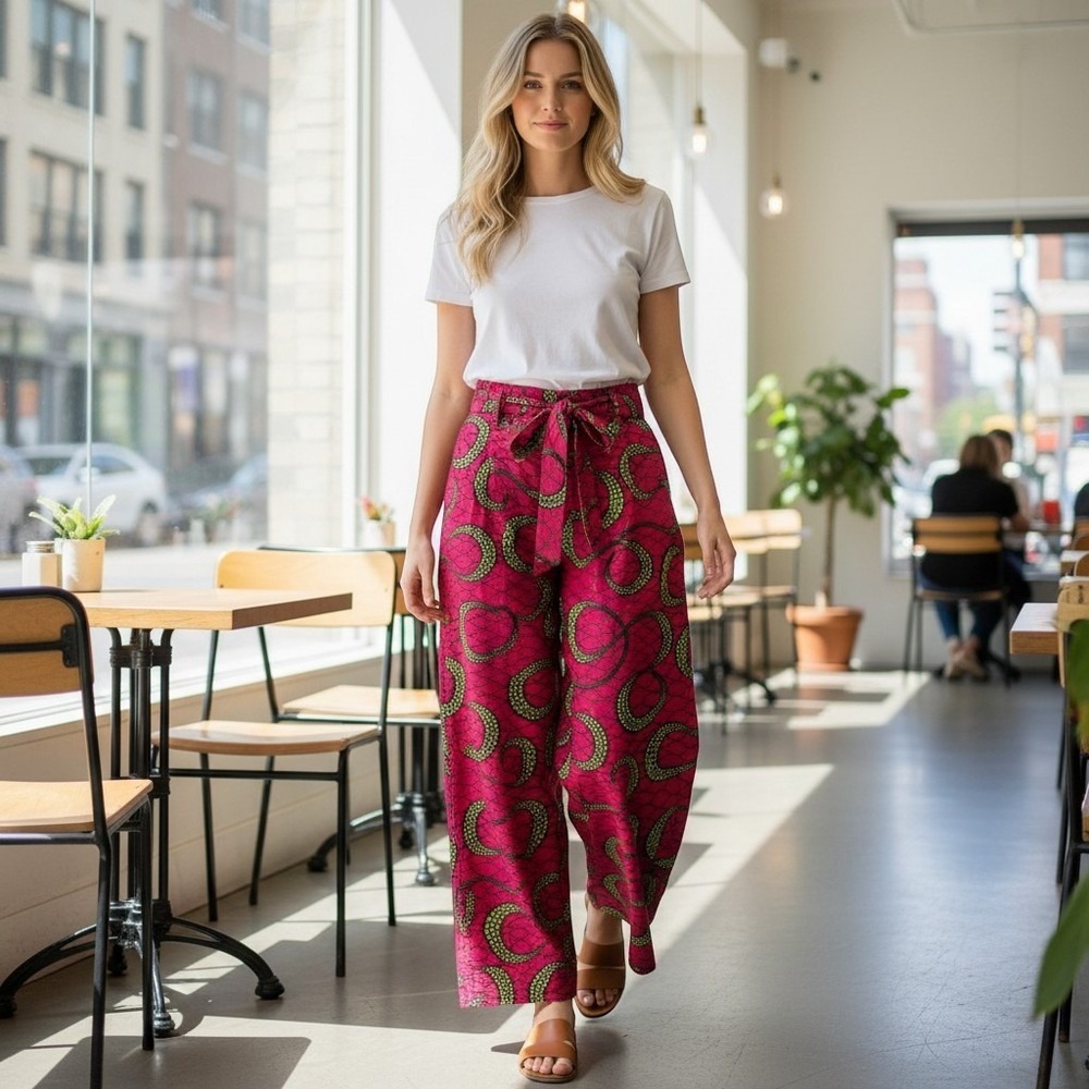 Womens Palazzo Pants Boho Wide Leg Colorful African Ankara Print Oversized OS